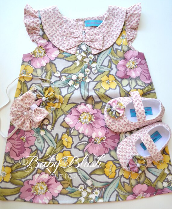 Floral A-line Ruffle Sleeve Dress Shoes Set Infant Outfit Baby | Etsy