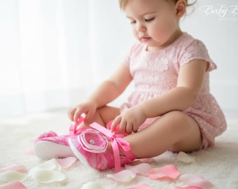 Hot Pink Lace Baby Shoes: Vintage Infant Ballerina Slippers for Birthdays, Showers