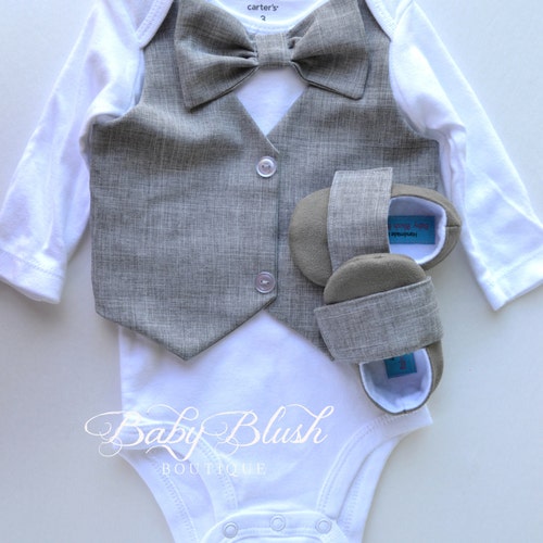 Grey Vest Bow Tie Baby Boy Outfit Photo Prop Matching Shoes Etsy
