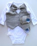 Grey Vest Bow tie Baby Boy Outfit Photo Prop Matching Shoes 