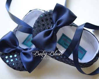 Navy Blue Sequin Baby Shoes Baby Ballerina Slipper