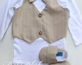 Beige Vest Bow tie Baby Boy Outfit Photo Prop Matching Shoes