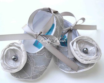 Grey Lace Vintage Baby Shoes Ballerina Slippers