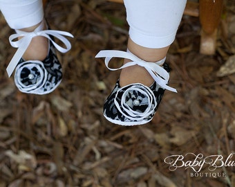 Black Lace on White Vintage Baby Shoes Ballerina Slippers