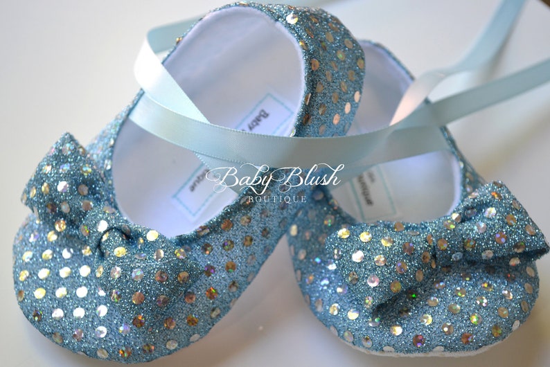 Light Blue Sequin Baby Shoes Baby Ballerina Slipper image 3