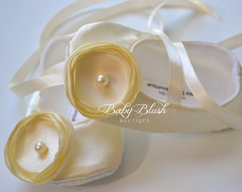 Ivory Satin Baby Shoes Soft Ballerina Slipper