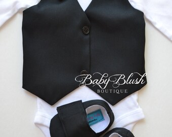 Zwykły czarna kamizelka Bow tie Baby Boy strój zdjęcie Prop pasujące buty