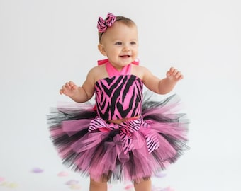 Hot Pink & Black Zebra Tutu Outfit for Baby Girl, Zebra Outfit, Pink Zebra Tutu Set, Baby Shower Gift, Party Outfit