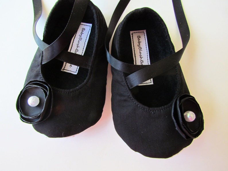 All Black Baby Shoes Soft Ballerina Slippers cotton Baby Etsy