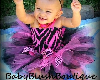 Tutu Baby Toddler Hot Pink & Black Zebra Tutu Outfit Costume Set 4 pc, Tutu, Stylish Top, Baby Shoes and Headband