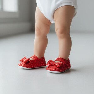 Baby Girl Ruby Slippers Soft Infant Shoes  Red Bow Toddler Ballet Flats Dress Shoes Holiday Christmas Baby Gift Boutique Shoes