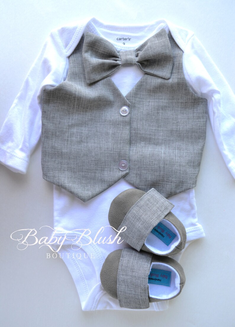 Grey Vest Bow Tie Baby Boy Outfit Photo Prop Matching Shoes Etsy