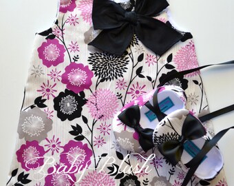 Black Grey Fuchsia Floral A-line Dress Shoes Set Infant Outfit Baby Shoes