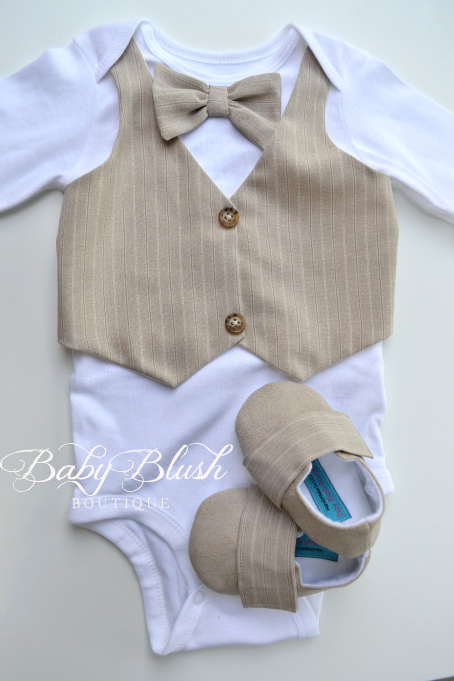Beige Vest Bow Tie Baby Boy Outfit Photo Prop Matching Shoes Etsy