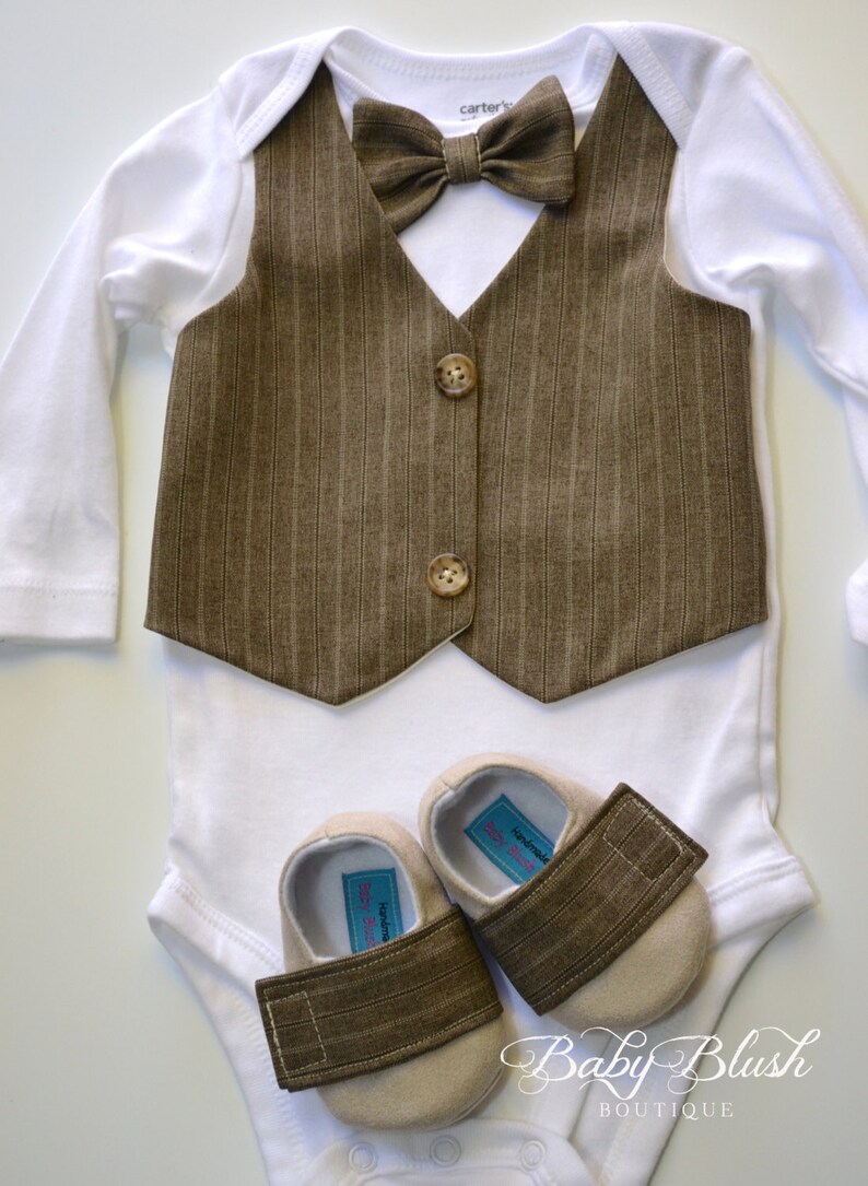 Brown Vest Bow Tie Baby Boy Outfit Photo Prop Matching Shoes Etsy