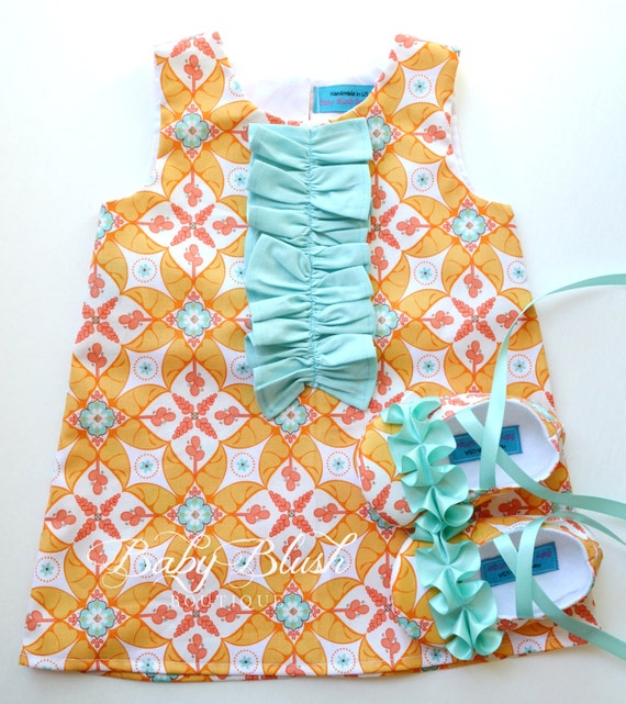 Orange Aqua Ruffle A-line Dress Shoes Set Infant Outfit Baby Shoes - Etsy  Israel