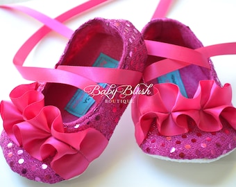 Fuchsia Sequin Baby Shoes Baby Ballerina Slipper