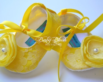 Yellow Lace Vintage Baby Shoes Ballerina Slippers