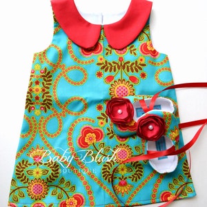 Grünes rotes Floral Retro Kleid Schuhe Set Kleinkinder Outfit Babyschuhe Bild 1