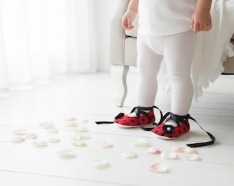 Red Polka Dot Baby Ballerina Slippers – Minnie Inspired First Birthday Outfit