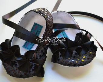 Black Sequin Baby Shoes Baby Ballerina Slipper