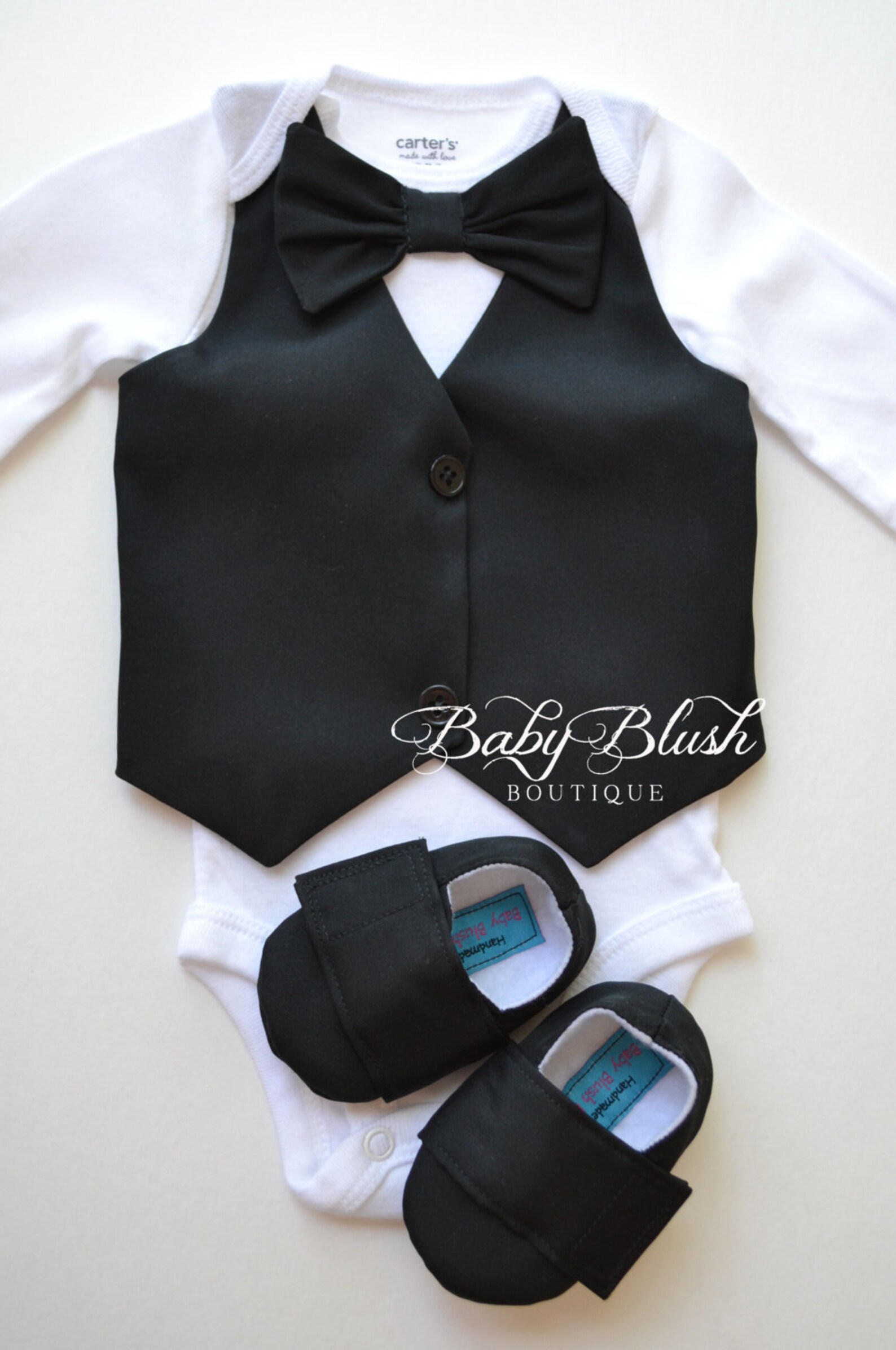 Plain Black Vest Bow Tie Baby Boy Outfit Photo Prop Matching Etsy