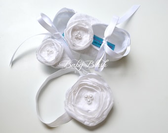 White Lace Baby Ballerina Slippers with Matching Headband