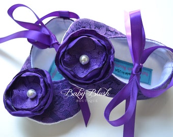 Purple Lace Vintage Baby Shoes Ballerina Slippers