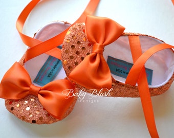 Orange Sequin Baby Shoes Baby Ballerina Slipper