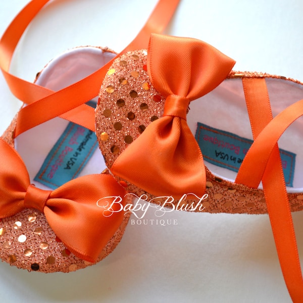 Orange Sequin Baby Shoes Baby Ballerina Slipper