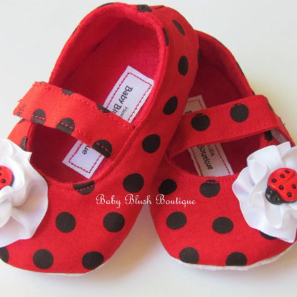 Ladybug Red & Black Polka Dot Baby Shoes Soft Ballerina Slippers Baby Booties Maryjane