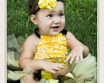 Bumble Bee Tutu Baby Toddler Outfit Costume Set 3 pc (Top, Tutu & headband)