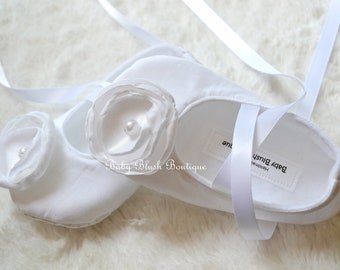 All White Cotton Baby Shoes - Soft Ballerina Slippers Baby Booties
