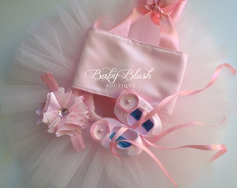 Tutu Baby Toddler Pink Tutu Outfit Costume Set 4 pc, Tutu, Satin Top, Baby Shoes and Headband Other Colors available