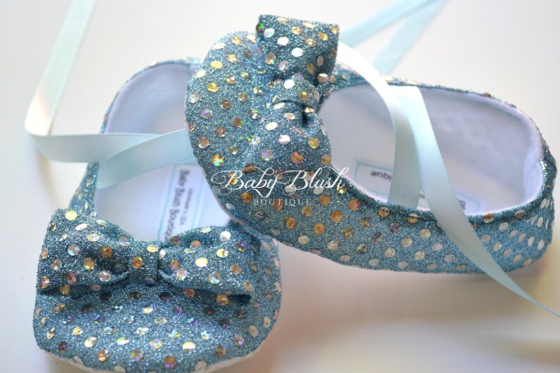 Light Blue Sequin Baby Shoes Baby Ballerina Slipper image 4