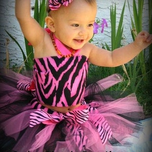 Tutu Hot Pink & Black Zebra Tutu Baby Toddler Outfit Costume Set 3 pc (Tutu, Stylish Top, Headband)