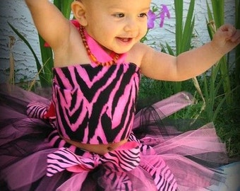 Tutu Hot Pink & Black Zebra Tutu Baby Toddler Outfit Costume Set 3 pc (Tutu, Stylish Top, Headband)