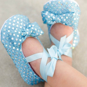 Light Blue Sequin Baby Shoes Baby Ballerina Slipper image 1
