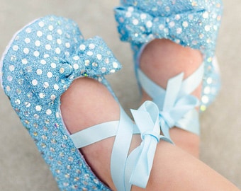Light Blue Sequin Baby Shoes Baby Ballerina Slipper