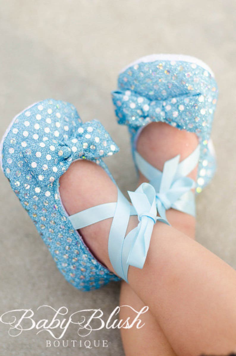 Light Blue Sequin Baby Shoes Baby Ballerina Slipper image 1