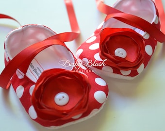 Red with White Dots Baby Shoes Baby Ballerina Slipper