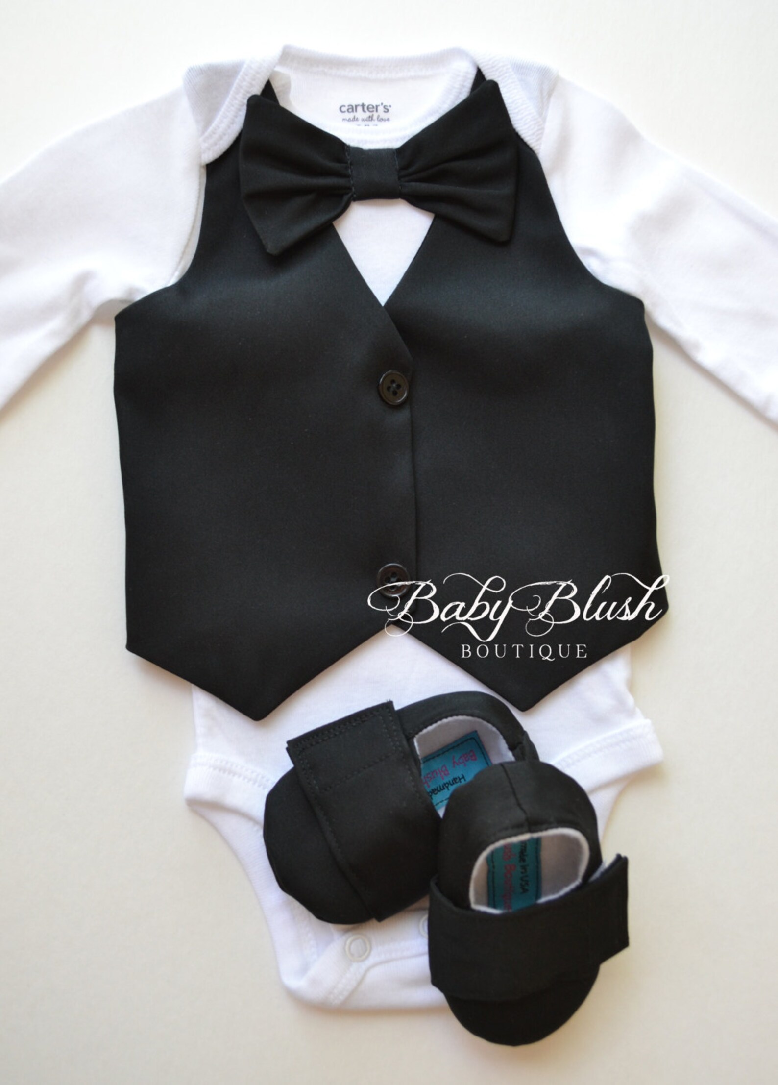 Plain Black Vest Bow Tie Baby Boy Outfit Photo Prop Matching Etsy
