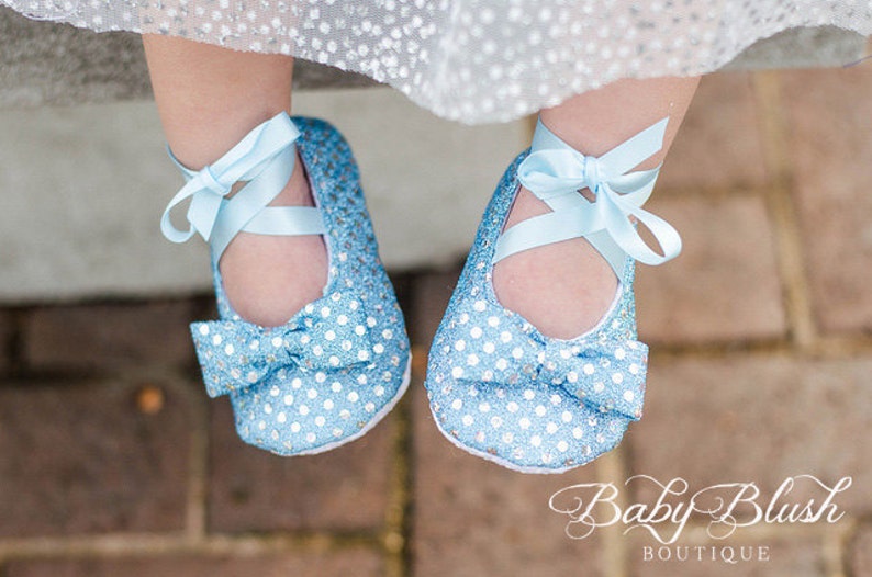 Light Blue Sequin Baby Shoes Baby Ballerina Slipper image 2