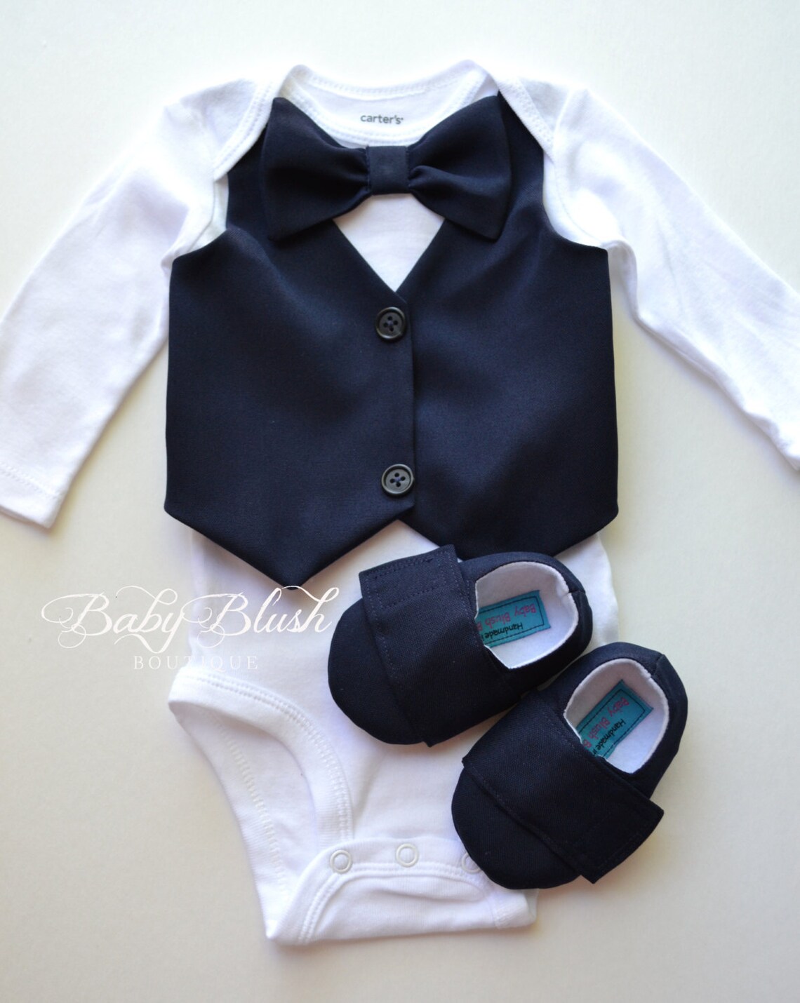 Navy Vest Bow Tie Baby Boy Outfit Photo Prop Matching Shoes Etsy