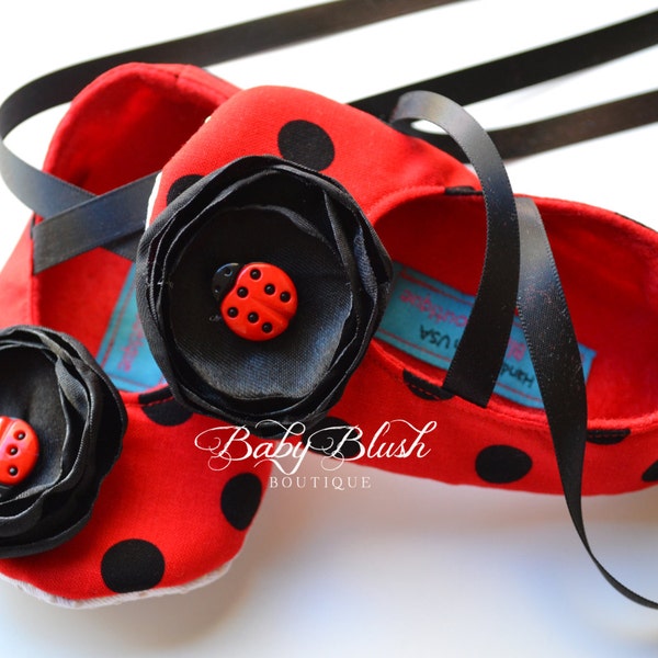 Ladybug Red with Black Polka Dots Baby Shoes - Soft Ballerina Slippers Baby Booties