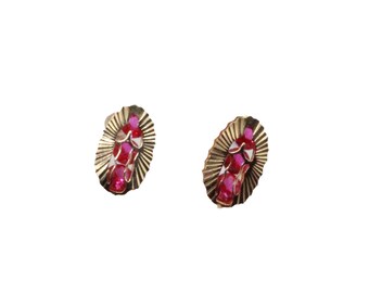 Virgen De Guadalupe with Red CZ  Earring 14k Gold Screw Back Earring