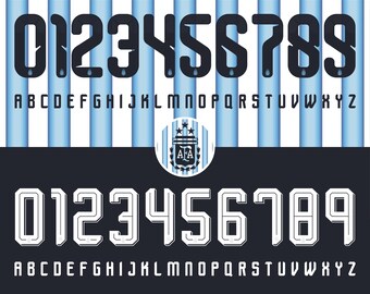 Tipografía de la camiseta de local y visitante de Argentina para la Copa Mundial 2026, nombre de la camiseta de fútbol, equipación de números de fútbol.