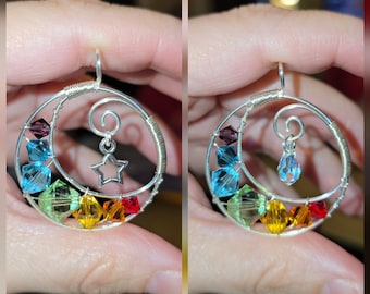 Pre-Order Customizable Crystal Chakra Half Moon Pendant w/star charm or teardrop