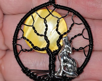 Pre-Order Black Bare Tree Of Life w/yellow mother of pearl moon(you pick charm)