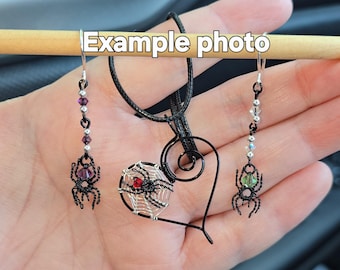 Pre-Order Customizable Spider Web Heart Pendant and Earring set(please read below)
